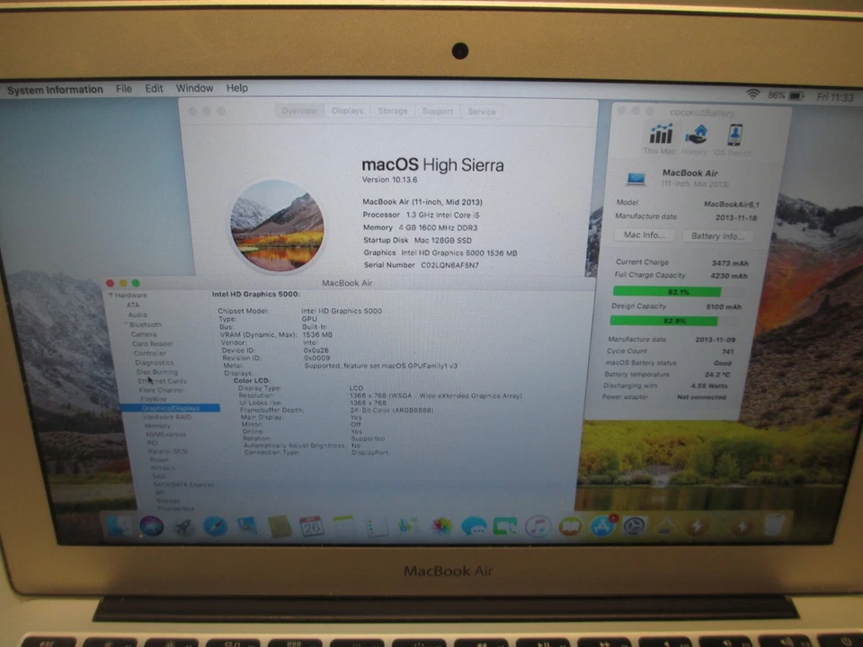 Apple MacBook Air 11" 2013 A1465 6,1 i5 1.3GHz 4GB RAM 128GB SSD - Image 4 of 4