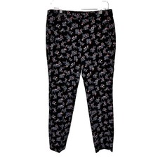 Adrianna Papell Black Pants Colorful Floral Print Women's Size 8 Front Pockets