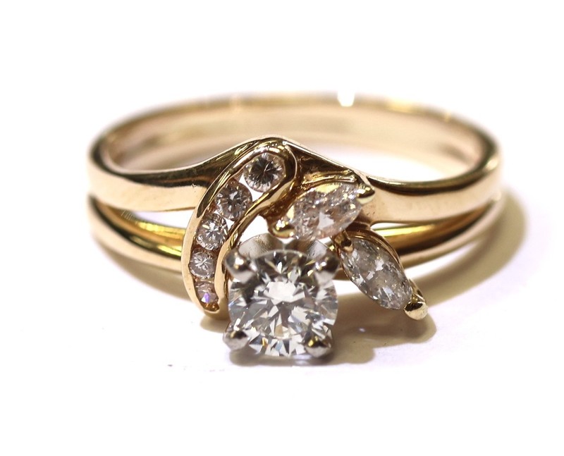 14k yellow gold round .63ct Natural Diamond engagement ring wedding band wrap