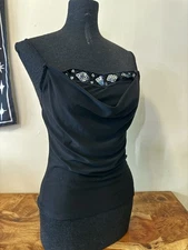 Back Stage Womens Sz S Vintage Y2K 90s Black Sequin Tank Top Sleeveless