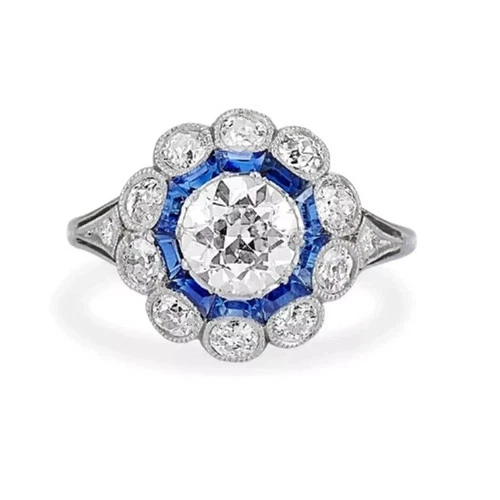 Art Deco Vintage Style Lab Created Diamond Engagement 14K White Gold Finish Ring