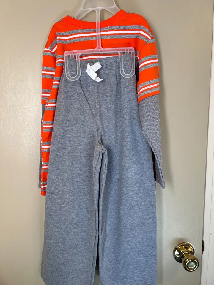 Conjunto de pantalones grises a rayas naranja 5T Garannimals para niños pequeños Foto 2 de 3