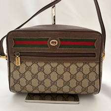 GUCCI Vintage GG Monogram Sherry Line Shoulder Bag Beige Brown PVC Leather