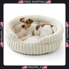 Dog Bed Round Small Medium Soft Faux Fur with High Sides and Non-Slip Base