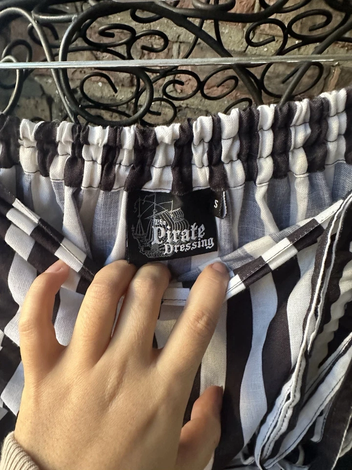 Pirate Dressing Western Skirt Black White Striped Steampunk Ruffle S Goth Chic M - Image 2 of 4