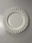 Milk Glass Reticulated Plate Oval & Line Pattern Vintage Collectible  MCM Vtg