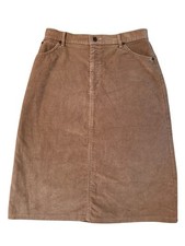 LL Bean Freeport Maine Corduroy A-Line Midi Skirt Vintage Size 16 Tan Brown USA