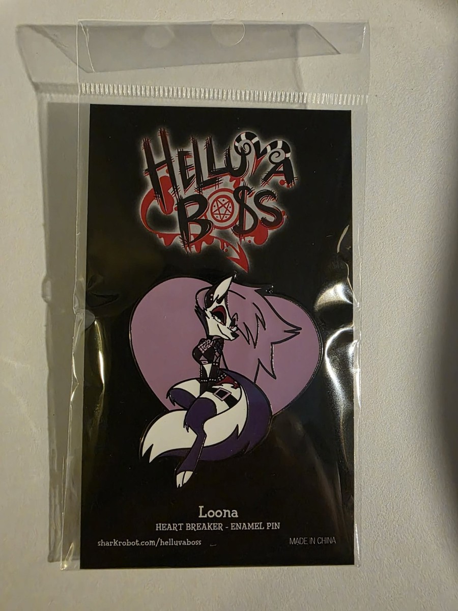 Rear Helluva Boss Loona Heart Breaker Enamelled Lapel Pin Purple