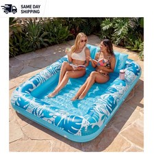 Blue Inflatable Pool Lounger with Removable Pillow 4-in-1 Design