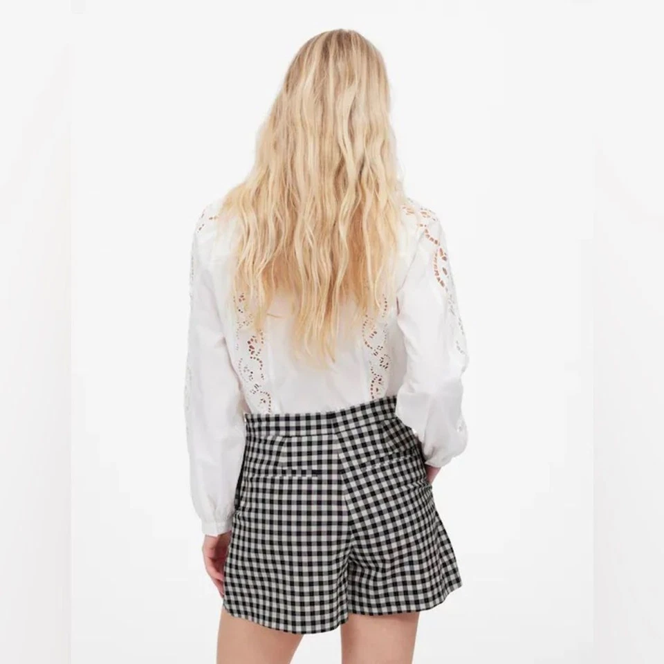 Madewell Feminino Gingham Mini Skort Mistura de Lã Preto e Branco Tamanho 12 Novo com etiquetas - Imagem 3 de 4
