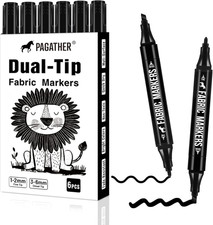 Fabric Markers Permanent for Clothes, 6 Pack Black Dual Tip with Fine and Chisel