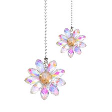 2Pcs Ceiling Fan Pull Chain 24" Crystal Flower Pendant Chain Extender AB Color