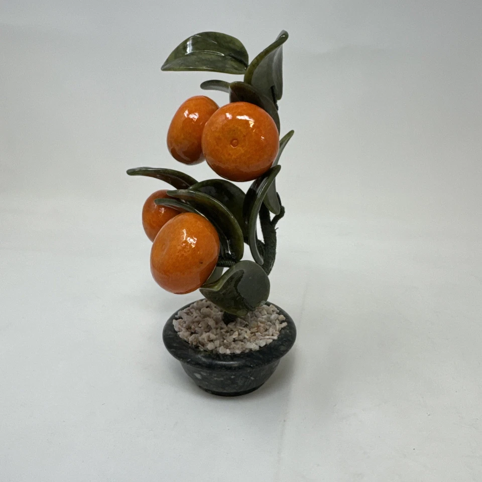Нефрит мандарин бонсай - твердый камень драгоценный камень фэн-шуй дерево фруктовое растение украшение. - Изображение 3 из 4