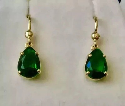 4Ct Pear Cut Lab Created Emerald Drop/Dangle Earrings 14K Yellow Gold Plated
