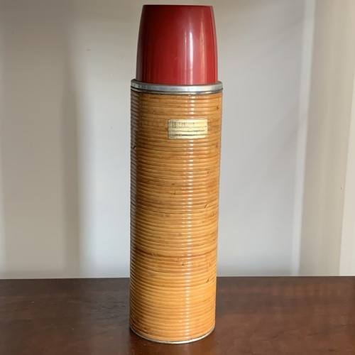 Vintage 1940s-50s Ed Langbein Originals Cane Wrap Tiki Thermos Vacuum Bottle 14”