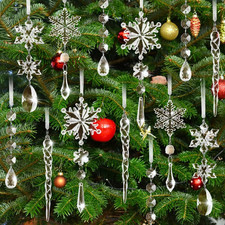 18PCS Clear Christmas Snowflake Icicle Hanging Ornaments Acrylic Crystal Christm