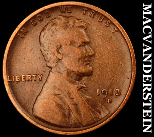 1913-D Lincoln Wheat Cent- Very Fine Semi Key Better Date No Reserve #J130