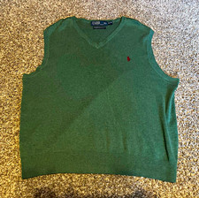Polo Ralph Lauren Green V-Neck Cotton Sweater Vest Embroidered Logo XL
