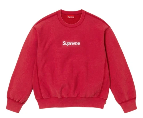 Sweat col rond rouge Supreme rouge logo boîte lavée SS25 taille L Large Neuf avec étiquette