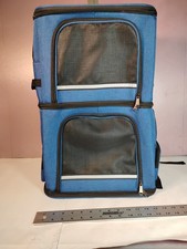 Expandable Double Compartment Pet Carrier Backpack Blue Soft Sided Dog Cat Trave