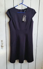 Spense Petite Women's Dress 6P Black A-line Flare Cap Sleeve Skater Dress 