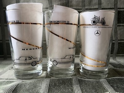 Trio Of 1960s Mercedes-Benz Don Rasmussen Dealership Promo Glasses Stroke Eight