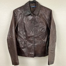 J Crew Brown Leather Jacket Womens Medium Vin...