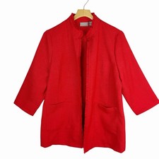 Chicos 2 Red Boucle Textured Fringe Open Front Jacket Women  s Size Large 12