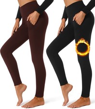 2 Pack Fleece Lined Leggings with Pockets High Waisted Thermal Yoga
