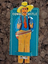 Vintage 50's Cowboy Double Whistle Japan Tin Litho