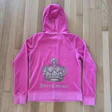 Vintage Juicy Couture Velour Jacket Pink Large Crown Y2K Rare Full Zip