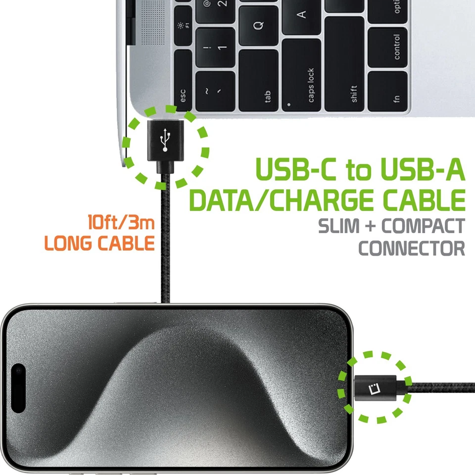 Cellet 10 Feet Braided USB-C Cable Compatible with iPhone 16/15 / Galaxy & more - Image 2 of 4