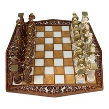 Schachspiel Brett Parthenon Sockel & 32 Teile Mazedonische Krieger Skulptur
