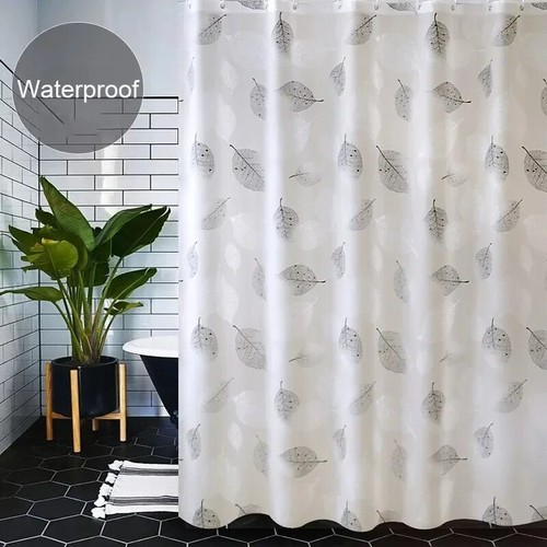100X180 PEVA Shower Curtain, Waterproof, Leaf Pattern, Rustproof Grommets, Hooks - Picture 2 of 8