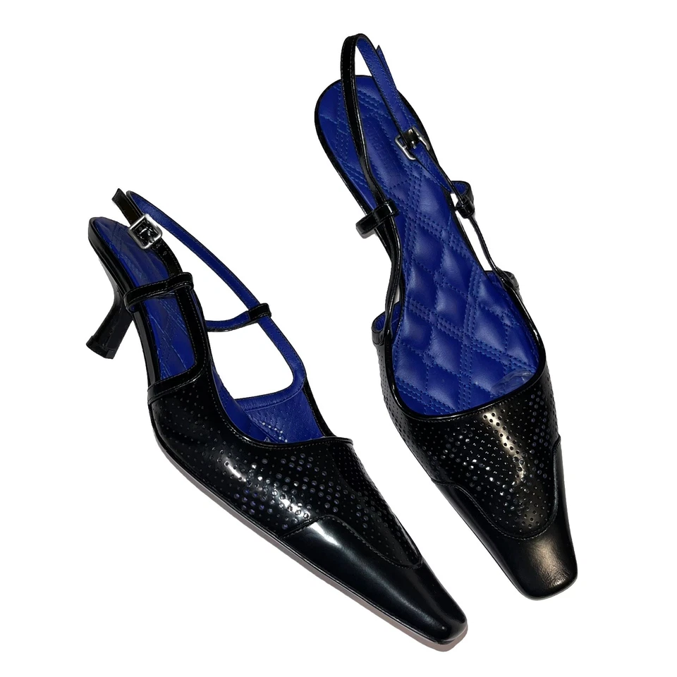 Zapatos de salón BURBERRY Cincel con cordones para gatito negros EU 38 US 8 de cuero perforado Foto 2 de 4