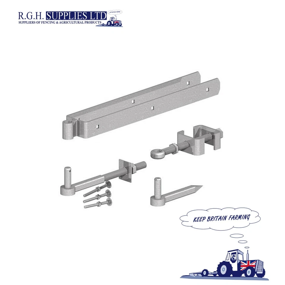 BIRKDALE 24" 24 Inch 600mm Galvanised Adjustable Field Gate Hinge Set Everything You Need