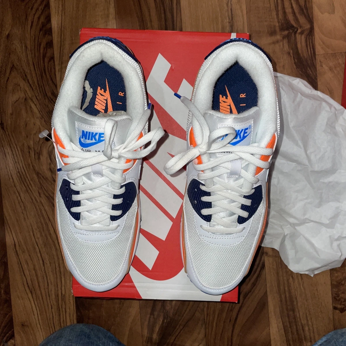 Nike Air Max 90 White Photo Blue Orange AJ1285 104 Size UK7.5 US8