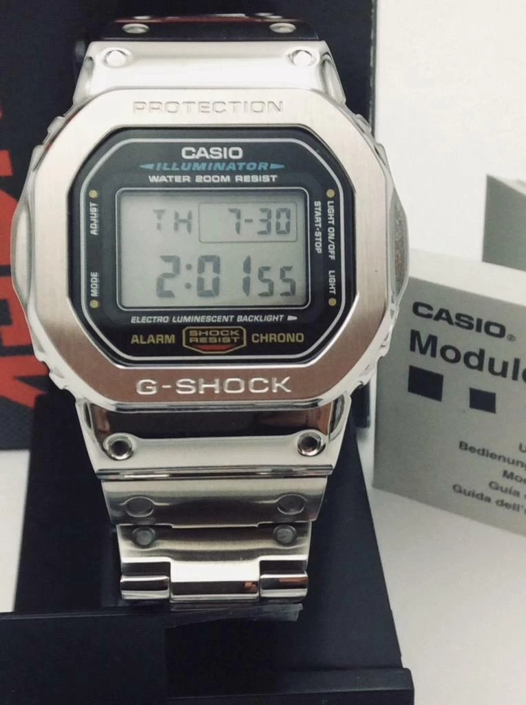 New CASIO G-SHOCK DW-5600E CUSTOM FULL METAL Silver STAINLESS STEEL