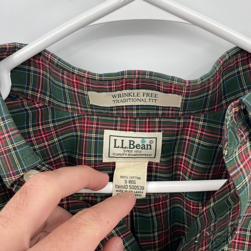 L.L. Bean Men's Long Sleeve Wrinkle Free Button Up Dress Shirt Red Green Plaid S - Picture 6 of 7