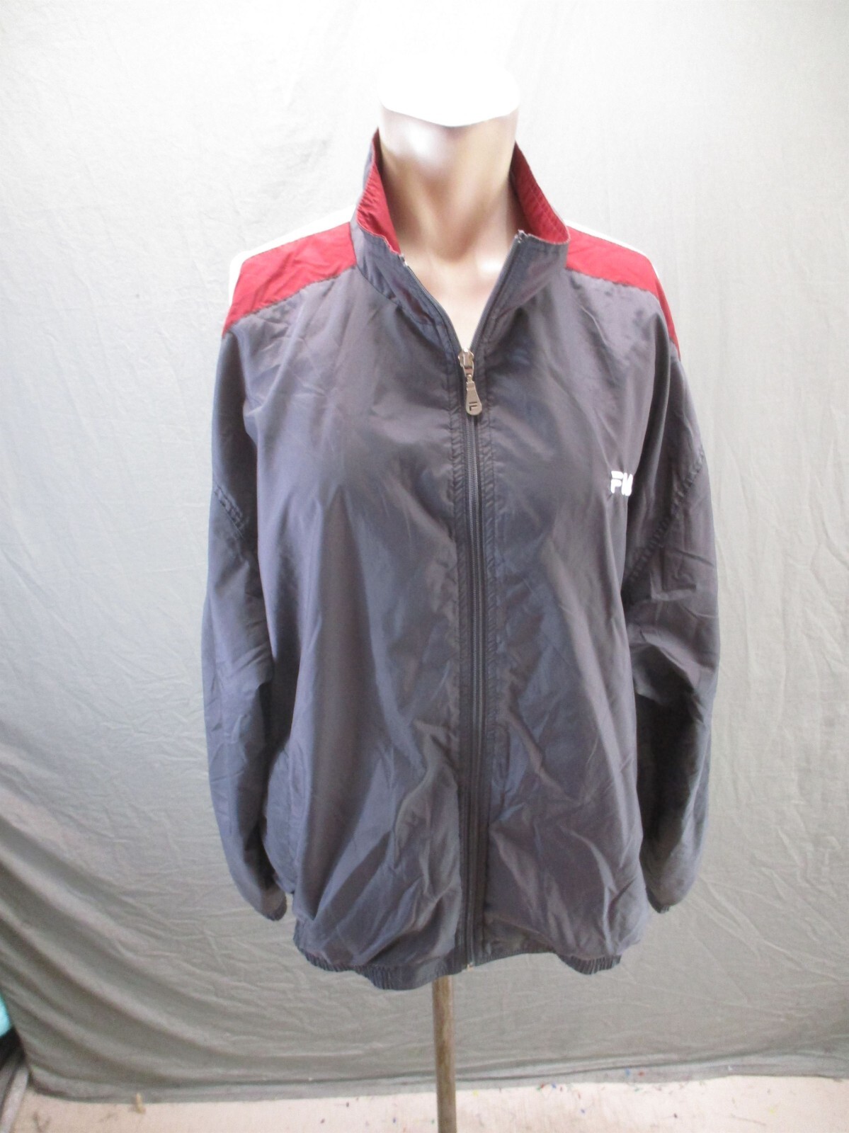 Giacca a vento FILA taglia L uomo grigia 100% nylon full zip supporto colletto tasca 072