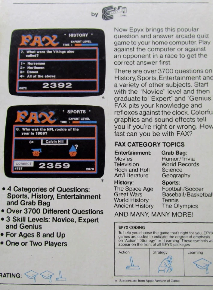 Fax, Commodore 64, Disks, Epyx 1983, Never Used, CIB - Image 2 of 4