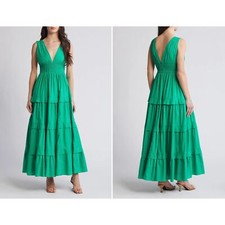 New Chelsea28 Size L V-Neck Tiered Maxi Dress Green Bright