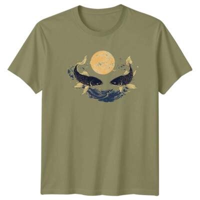 Koi Fisch Mond Zen Style Herren T-Shirt Oriental Grafik Tee