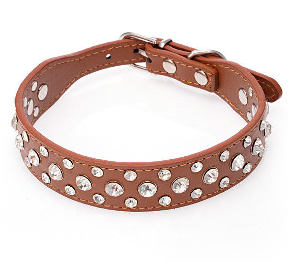 Pretty Diamond Crystal Rhinestone Leather Collar Dog Puppy Cat