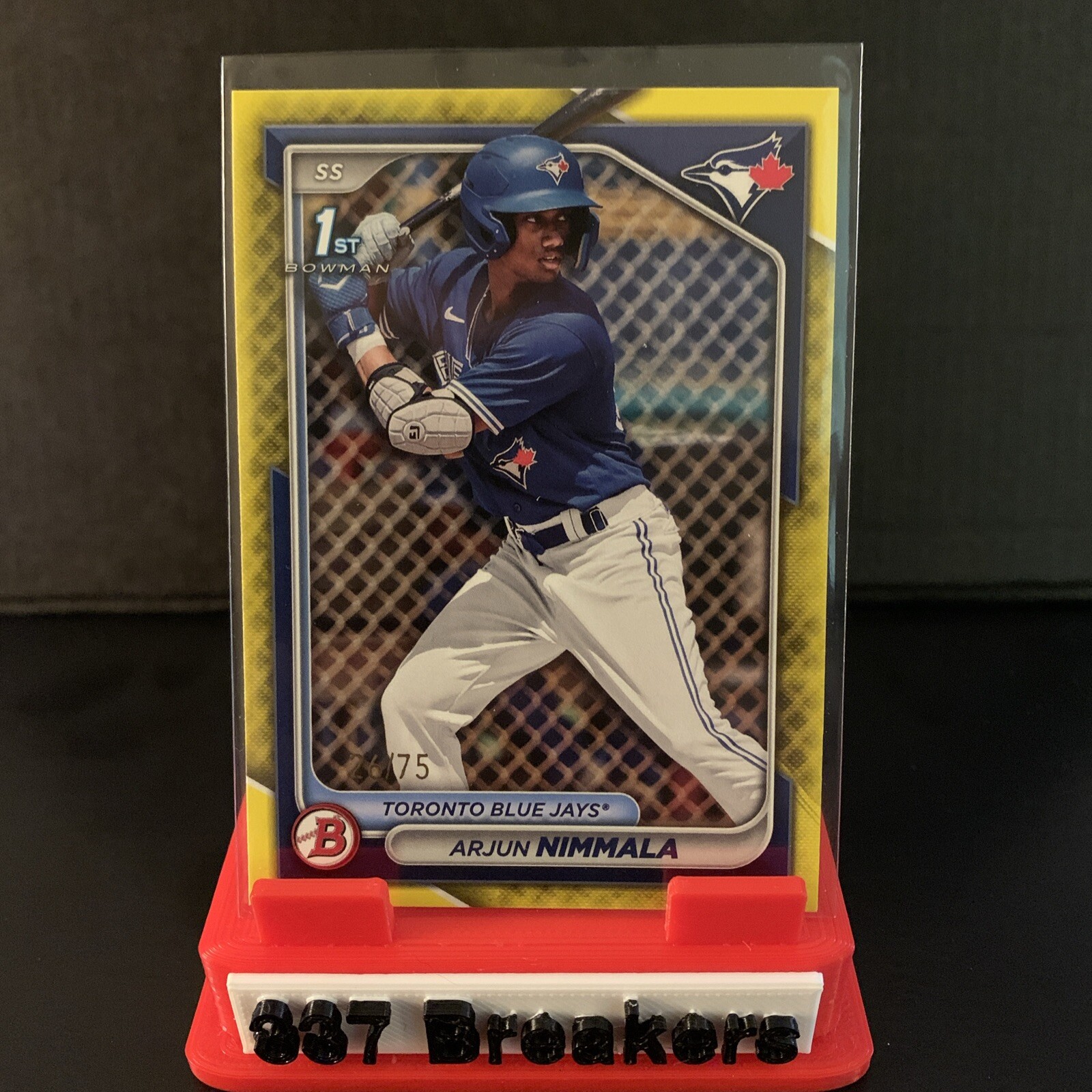 2024 Bowman Arjun Nimmala 1st Yellow /75 Toronto Blue Jays