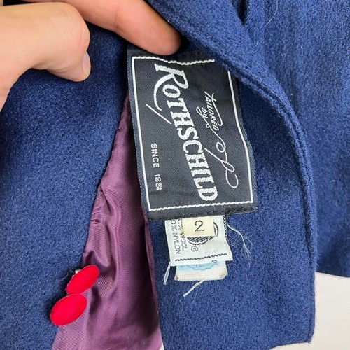 Vintage Kids Rothschild Navy Wool Dress Coat Red Velvet Size 2T - Picture 8 of 8