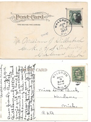 Michigan Postmarks Two - Waldron, Michigan - 1907 and 1910 Postmarks on Postcards | eBay