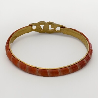GUCCI Pink Salmon Bangle Bracelet Snakeskin 24 KT GP Made In Italy