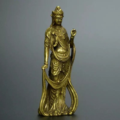 Chinese old collection handwork bronze Guanyin Bodhisattva pocket statue - Picture 5 of 5