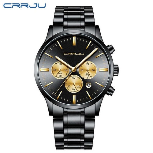 Mens Watches CRRJU Top Brand Luxury Chronograph Ultra Thin Date Male Steel Strap - Picture 11 of 13
